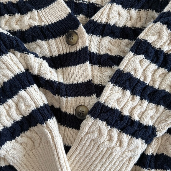 ZARA Striped Cotton Navy and Cream Women's Cardigan - Picture 7 of 10